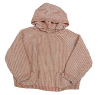 Světlerůžový žinylkový oversize svetr s kapucí Primark