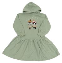 Světlekhaki teplákové šaty s tučňáky a kapucí H&M