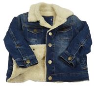 Tmavomodrá riflová zateplená bunda s huňatým límečkem