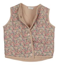 Světlerůžová květovaná šusťáková prošívaná zateplená vesta F&F