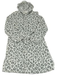 Bílo-šedý vzorovaný chlupatý župan s kapucí H&M
