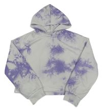 Bílo-fialová batikovaná crop mikina s kapucí shein