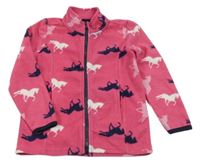 Růžová fleecová propínací mikina s koňmi 