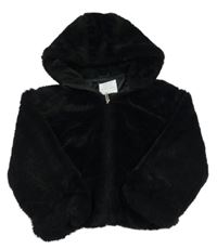 Černá kožešinová podšitá bunda s kapucí Primark