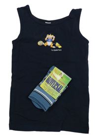 2set - Tmavomodrý nátělník s myškou + modro-bílé pruhované ponožky