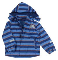 Modro-oranžová pruhovaná šusťáková jarní bunda s traktorem a kapucí Impidimpi