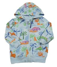 Světlemodro-barevná propínací mikina s dinosaury a kapucí George