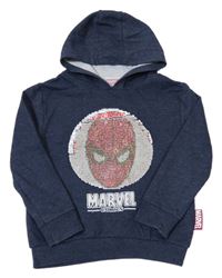 Tmavomodrá melírovaná mikina s překlápěcími flitry a kapucí Marvel
