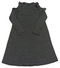 Černo-bílé pruhované šaty s volnými rameny River Island