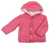 Růžový propínací zateplený svetr s kapucí Mothercare