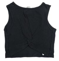 Černý žebrovaný crop top s nařasením Shein
