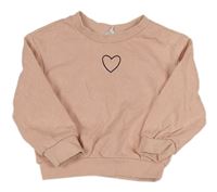 Starorůžová oversize mikina se srdíčkem Shein
