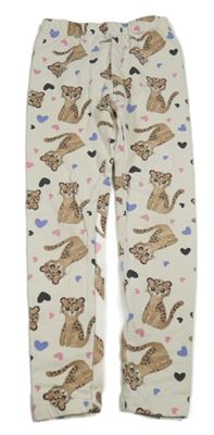 Smetanové teplé legíny s leopardy 