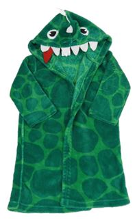 Zelený vzorovaný chlupatý župan s kapucí - dinosaurus zn. H&M