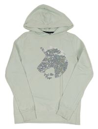 Světlemodrá mikina s jednorožcem z flitrů a kapucí Destination 