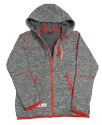 Šedá melírovaná propínací pletená mikina s červeným šitím a kapucí Y.F.K.