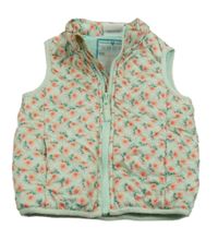 Světlezelená šusťáková prošívaná zateplená vesta s kytičkami Topolino