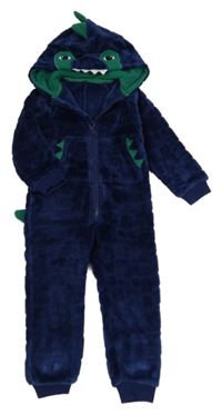 Tmavomodrá chlupatá kombinéza s kapucí - dinosaurus Nutmeg