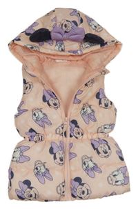 Broskvová šusťáková zateplená vesta s Minnií a kapucí Disney