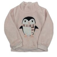 Světlerůžová chlupatá mikina s tučňákem C&A