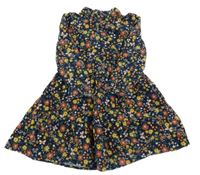 Tmavomodré kytičkované manšestrové košilové šaty C&A