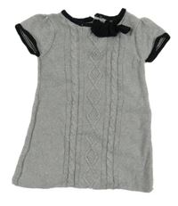 Stříbrno-černá pletená šatová tunika s mašlí 