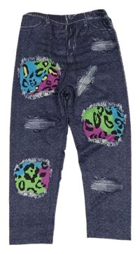 Tmavomodré legíny riflového vzhledu se vzorem 