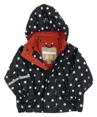 Černá nepromokavá jarní bunda s puntíky a odepínací kapucí Ceretec