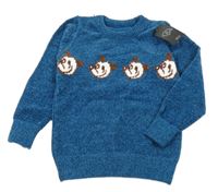 Nové - Modrý žinylkový svetr s medvídky
