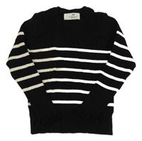 Černo-bílý žebrovaný pruhovaný svetr H&M