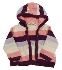 Barevný pruhovaný propínací svetr s kapucí Lupilu