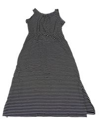 Nové - Černo-bílé pruhované bavlněné dlouhé šaty s madeirou Yigga