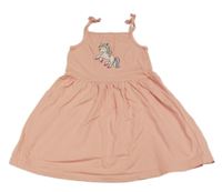 Broskvové bavlněné šaty s jednorožcem C&A