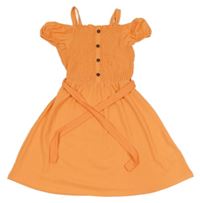 Oranžové lehké šaty s volnými rameny a páskem C&A