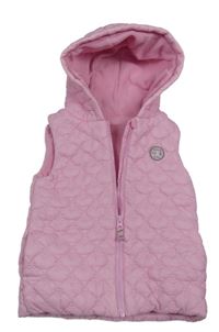 Růžová šusťáková prošívaná zateplená vesta s kapucí Dunnes