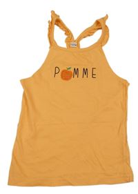 Oranžový top s nápisem a volánky Zeeman 