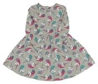 Šedé melírované šaty s jednorožci Tu