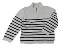 Šedo-černý pruhovaný svetr se stojáčkem H&M