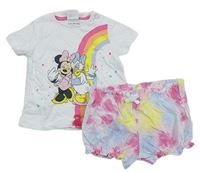 2Set - Bílé tričko s Minnie a Daisy + batikované kraťasy Disney