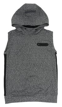 Tmavošedo-černá melírovaná tepláková sportovní vesta s kapucí zn. Next