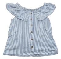Modro-bílý pruhovaný halenkový top s knoflíky a límcem C&A