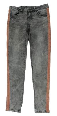 Šedé plísňové skinny teplákové rifle s prošoupáním a starorůžovým manšestrovým pruhem Page one young