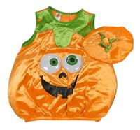 Kostým - 2Set - Oranžovo-zelená sametová vycpaná vesta + čepice - dýně 