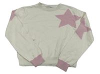 Bílo-starorůžový crop svetr s hvězdičkami PRIMARK