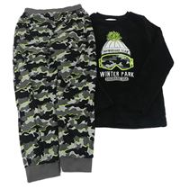 Černo-army plyšové pyžamo s čepicí a lyžařskými brýlemi F&F
