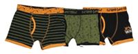 3x - Boxerky s nápisy - Černo/khaki/oranžové pruhované, khaki/černé skvrnité, černo/oranžové s ovladačem PRIMARK