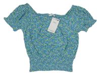 Nová - modrá kytičkovaná mačkaná crop halenka M&S