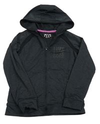 Tmavošedo-černá melírovaná propínací sportovní mikina s nápisy a kapucí Matalan