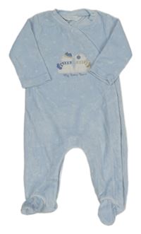 Světlemodrý sametový overal s medvídky Mayoral