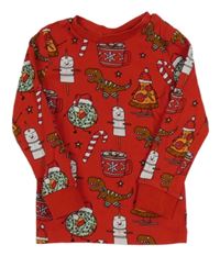 Červené pyžamové vánoční triko s obrázky H&M